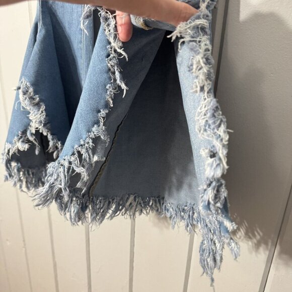 Peach Love California Denim Wide Raw Edge Bell Bottoms Flare Shredded Hem Boho S - Picture 7 of 15